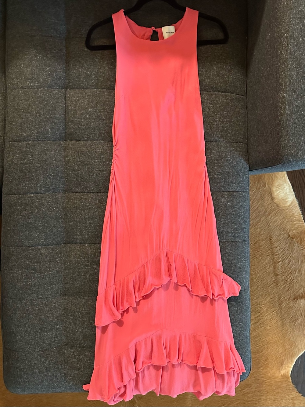 Reformation Coral Pink Ruffle-Hem High-Low Dress